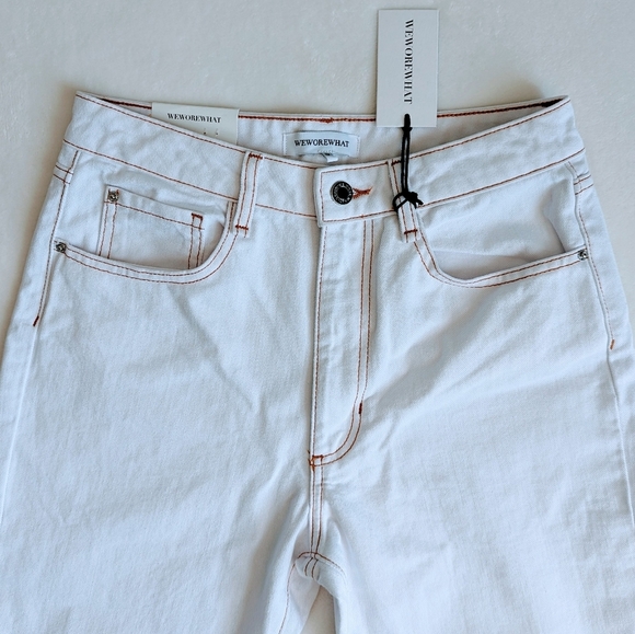 WeWoreWhat Icon Jeans High Rise 100% Cotton Non Stretch Distressed White 28 NWT - Picture 4 of 16
